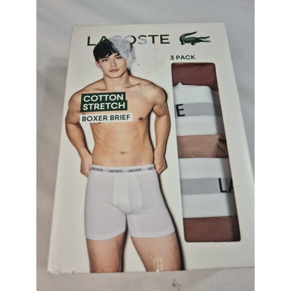 Lacoste Men's Boxer Briefs Size S Cotton Stretch 3 pack Brown Tan Rust - Picture 2 of 5
